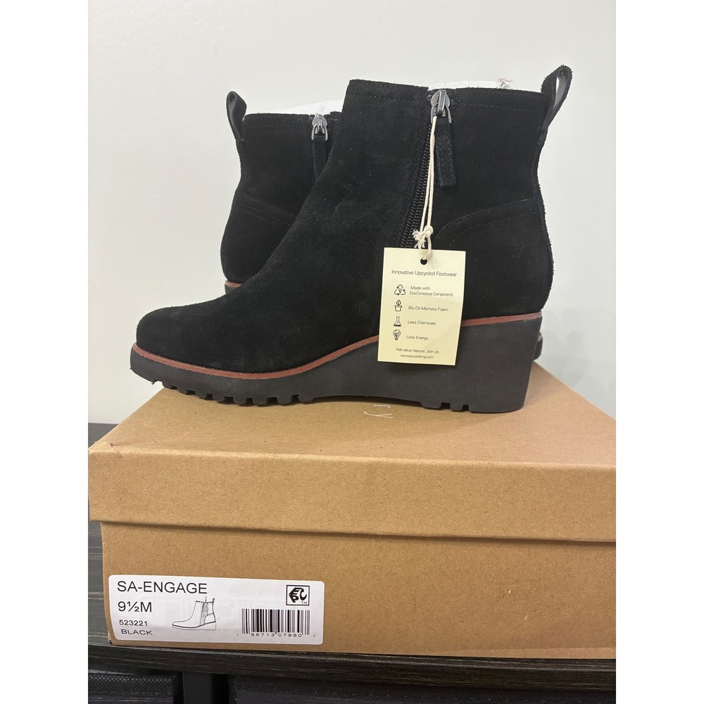 Sanctuary Engage Black Suede Wedge Chelsea Ankle Boots SA-ENGAGE 52322 Size 9.5M